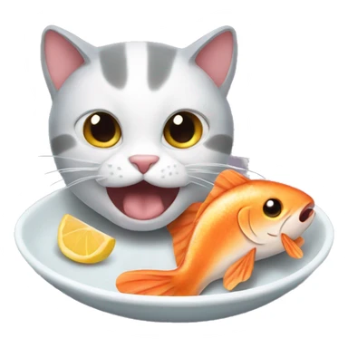 cat eating a fish sticker