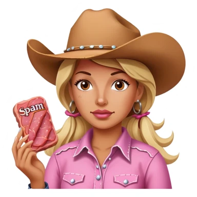 pink cowgirl painting a SPAM meat portrait landscape  sticker