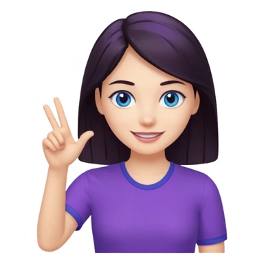 Grinning dark hair woman with blue eyes, wearing purple shirt - showing that somehting is obvious with her hand

 sticker