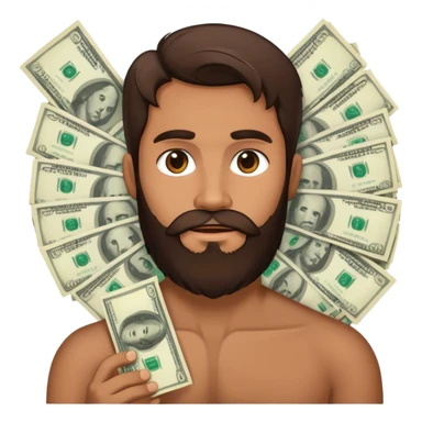 A bearded brunette with money sticker