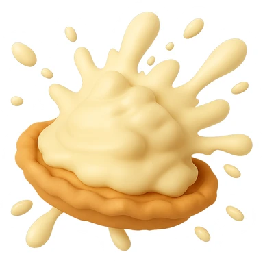 Remove the background so only the cream pie splat is visible. Keep the playful 3D emoji style, golden brown crust, and dynamic angle. sticker