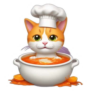 orange and white cat wearing chef hat cooking haunted poison soup sticker