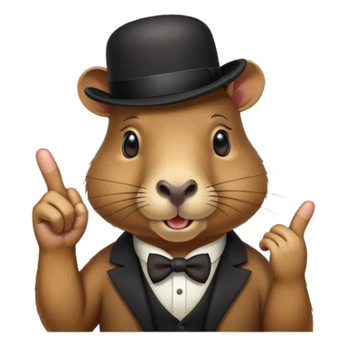 Capybara with a bowler hat sticking up middle fingers sticker