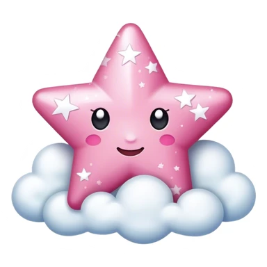 Pink star with sparkly white clouds sticker