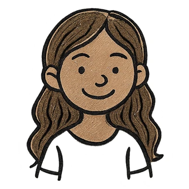 young girl, light brown skin, long brown wavy hair, white top, smiling, simple clean icon style sticker