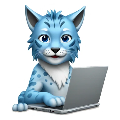 A blue lynx with a laptop sticker