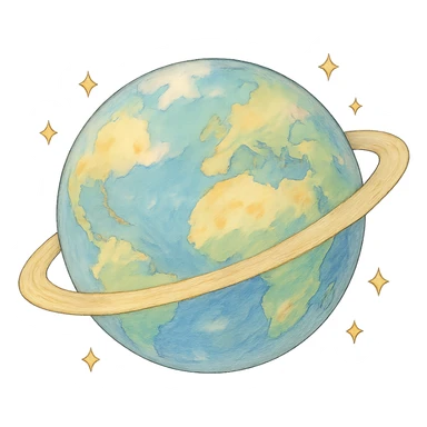 icon of a planet, soft colors, whimsical, ghibli style sticker
