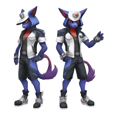 Cool Anthro Absol-Noibat-Quilava-Litten-Sphynx-Pokémon with edgy stripes collar punk techwear cool fiddler-hat Full Body sticker