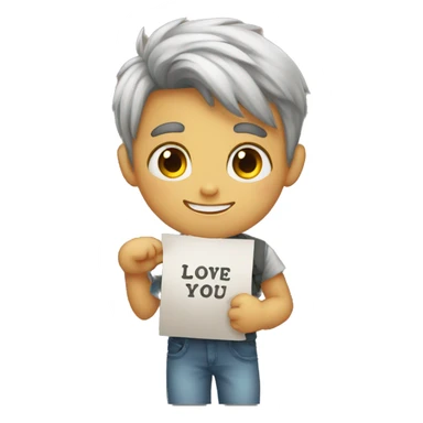 A boy holding a banner which says oliviya i love you sticker