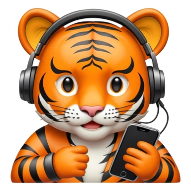 tiger face holding mobile phone playing games for Twitch emote sticker