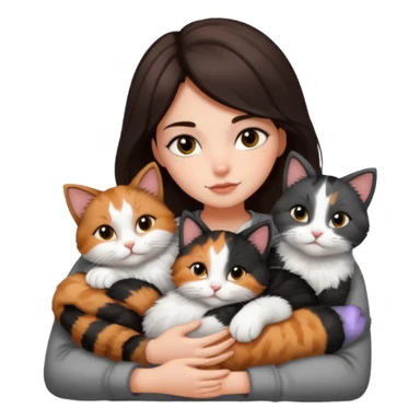 brunette girl snuggling 6 cats sticker