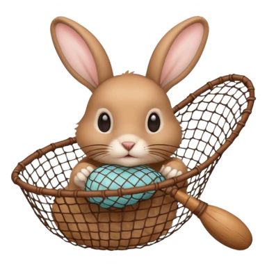 A hand held net catching a rabbit sticker