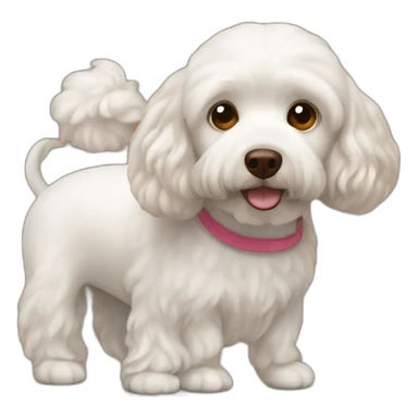 a bald man and long brown straight haired woman with white maltipoo sticker