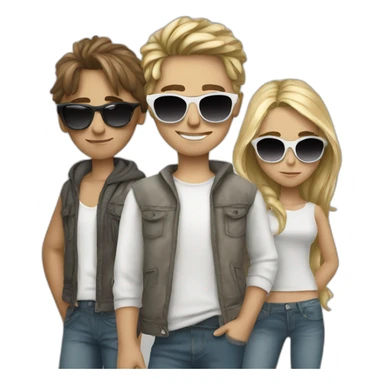 three cool white teenagers wearing sunglasses, wearing hipop cloth sticker