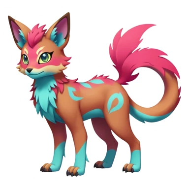 Male Neon-colored multi-colored cute cool exotic anime-styled Falvie-Fionbri-fantasy-creature-fursona-Fakémon-Pokémon, full body, with markings sticker