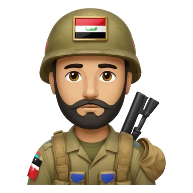 A very tired and sad, swarthy Iraqi soldier with a beard, an Iraqi flag on his helmet, a sad expression and bags under his eyes sticker
