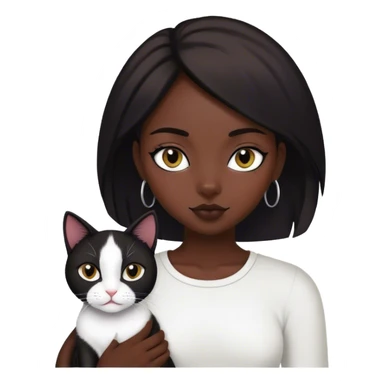 Dark skin girl with black and white cat sticker