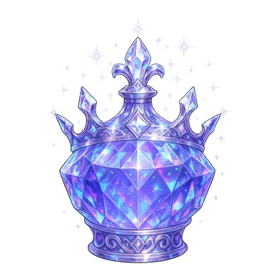 crown-shaped ultra luxurious elixir bottle, color #7986cb, multi-layered holographic and silver details, intricate crystal facets, magical radiant glowing and sparkling effects, seamless ornate bottom, very small neck, transparent background, floating clearly in air, not standing, no base or shadow, modern, extremely beautiful, matching a collection sticker
