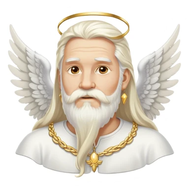 God, man with long white hair, beard and white mustache, white angel wings on his back, gold earrings hanging from ears sticker
