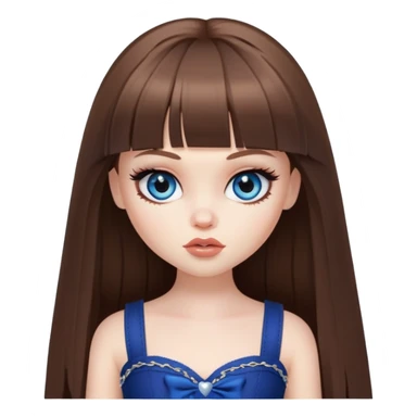 pretty bratz baddie, pale skin, bangs long straight brown hair, dark blueen eyes sticker