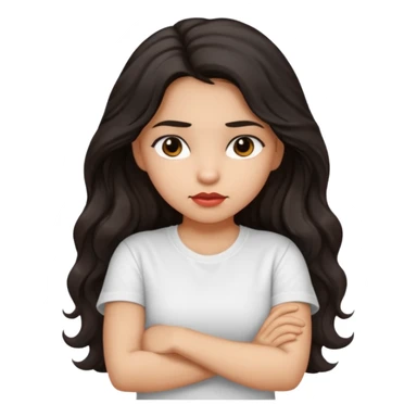 Hispanic girl dark long wavy hair crossing her arms with slight pout sticker