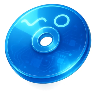 A minimalist CD disc with abstract pattern, glowing effect, blue color scheme sticker