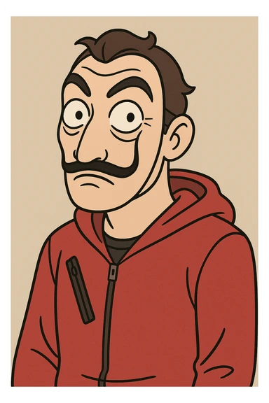 a man with a La Casa de Papel mask, cartoon style sticker