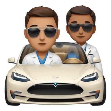 White tesla model 3 with a cool physician with sunglasses next to it sticker