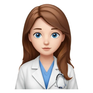 inside a classroom at university, a pretty female nursing student with long brown hair, blue eyes sticker