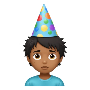 generate a pretty bratz brown skinned boy with black messy hair with a party hat. Looking sleepy sticker