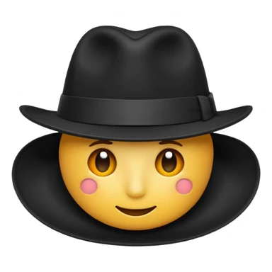 Black fedora hat with wide brim and ribbon, realistic, isolated, transparent background, emoji style sticker