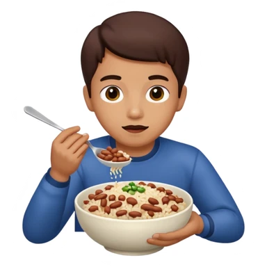 Create a person having lunch. Not a sandwich. Rice, beans and meat. sticker