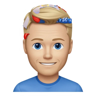 Ronan Keating with blue eyes, dark blonde hair, blue shirt sticker