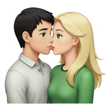 Kissing couple of boy with short black hair and green eyes and blonde girl with long hair sticker