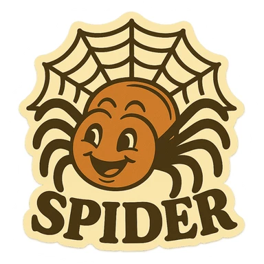 Create images of happy retro spiders and witches for stickers. Use this image for inspiration. sticker