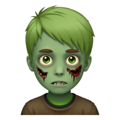 boy zombie with light brown emo hair and green skin and earpods emoji sticker