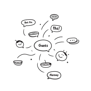 hand-drawn online forum interface with playful speech bubbles in doodle style sticker