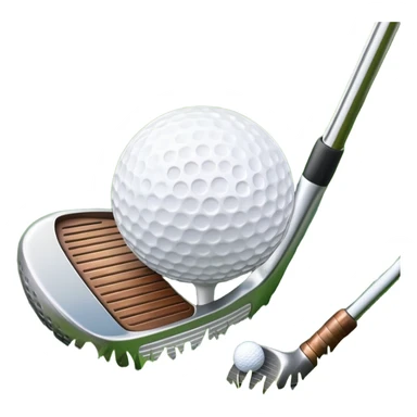 A golf ball positioned next to a golf club on a well-manicured green, with the lush grass of the golf course in the background. The setting captures the peaceful yet competitive atmosphere of the sport, focusing on the precision and skill required for the perfect shot sticker