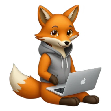 fox with hoodie and a macbook sticker