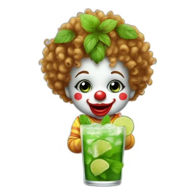 baby clown with curly hair drinking mojito sticker