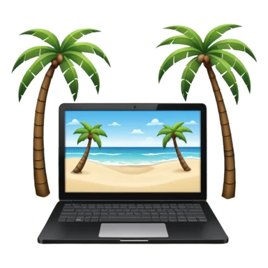 An open laptop on the beach. bildschirm ist schwarz und im hintergrund sind palmen, meer sticker