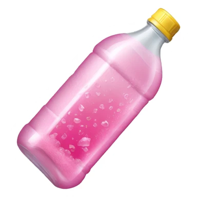 plastic bottle with crystaline pink liquid sticker