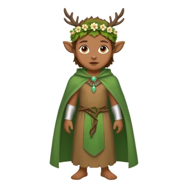 doe dressed as a druid, flower crown, green cape, full body icon sticker