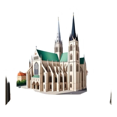 Cinematic Realistic Zagreb Cathedral Landmark Emoji, depicted with Gothic architecture rendered with lifelike detail and majestic, soft lighting. sticker