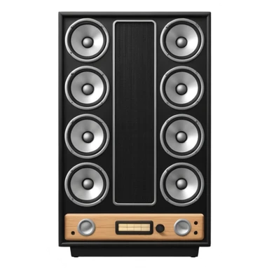 3D render of Speaker Stack, vintage 1980s audio equipment aesthetic, tactile analog buttons, matte black cabinet with a large white cone center, mixed wood grain and brushed aluminum textures, Apple emoji style, isolated on white background --v 6.0 sticker