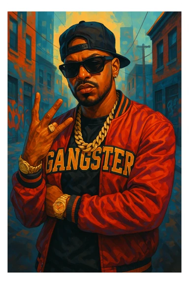 gangster character, modern hip-hop style, sunglasses, flashy jewelry sticker