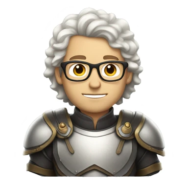 white guy with wavy hair and round glasses wearing armor sticker