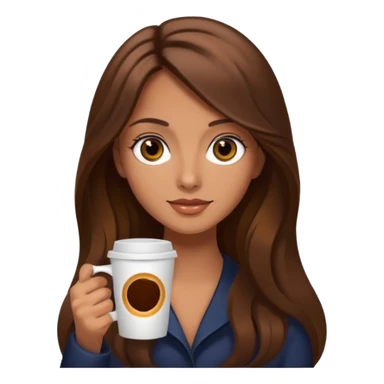 big dark eyes and tanned skin brown hair glamorous long hair with coffee  sticker