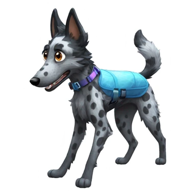  Black spotted brindle fluffy lurcher fox blue eyes fluffy ears and holographic harness running sticker