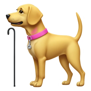 Yellow dog with a pink collar with a cane for the blind sticker